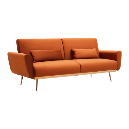 Hatton Velvet Sofa Bed In Burnt Orange With Rose Gold Metal Legs