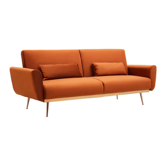 Hatton Velvet Sofa Bed In Burnt Orange With Rose Gold Metal Legs