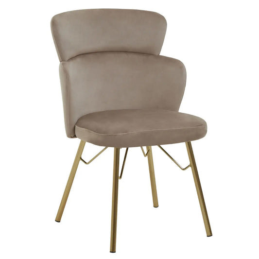 Veneto Velvet Dining Chair In Mink With Brushed Gold Metal Legs