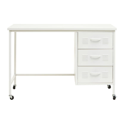 Academy Metal Desk With 3 Drawers In White