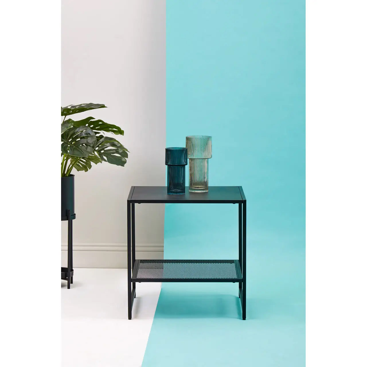 Acero Square Metal Side Table In Black