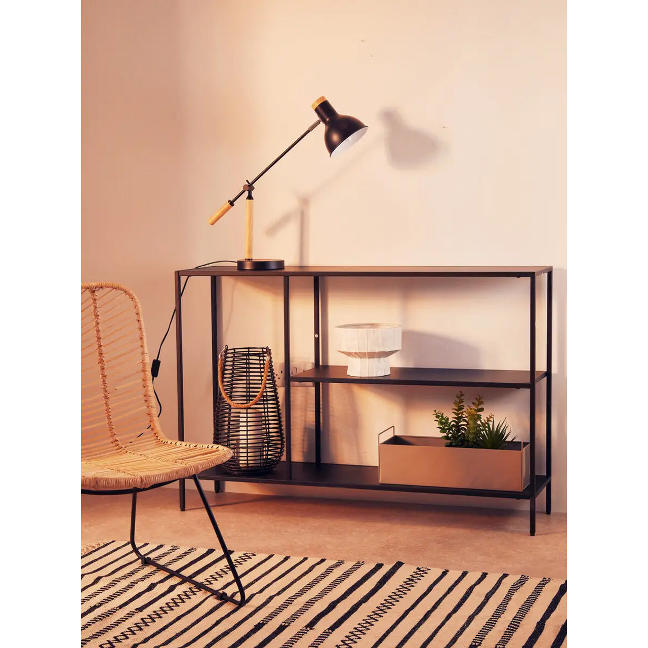 Acero Rectangular Metal Console Table With Undershelf In Black