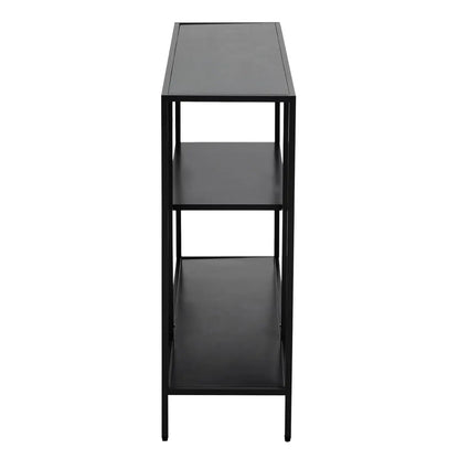 Acero Rectangular Metal Console Table With Undershelf In Black