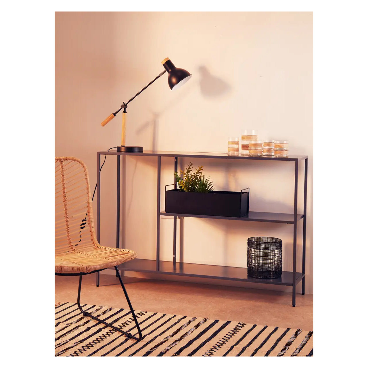 Acero Rectangular Metal Console Table With Undershelf In Grey
