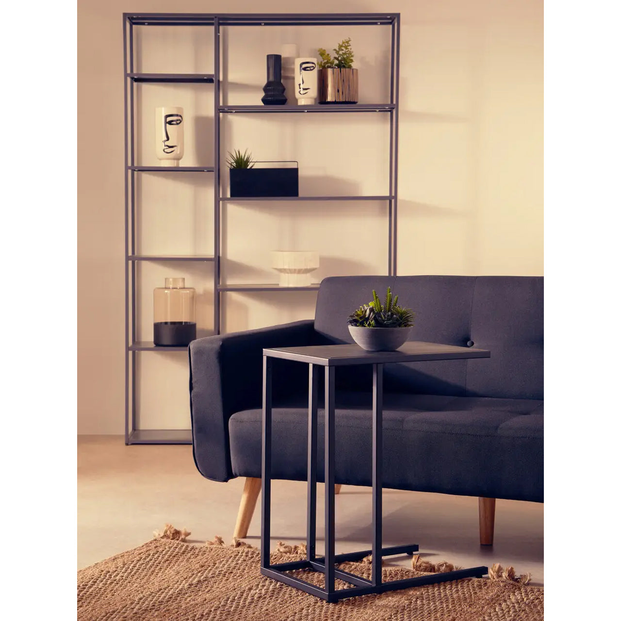 Acero Rectangular Metal Side Table In Black