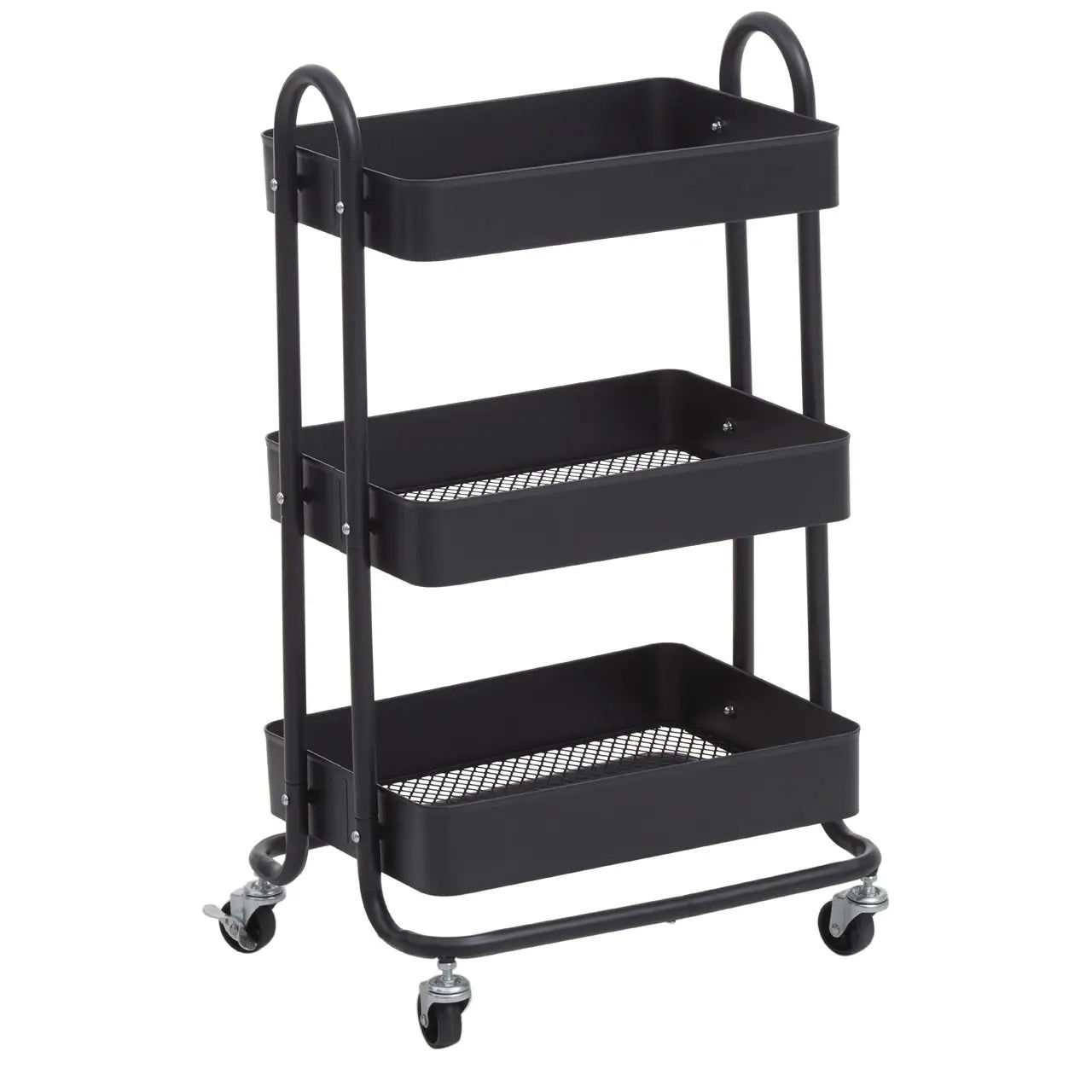 Acero Metal Three Tier Trolley In Black