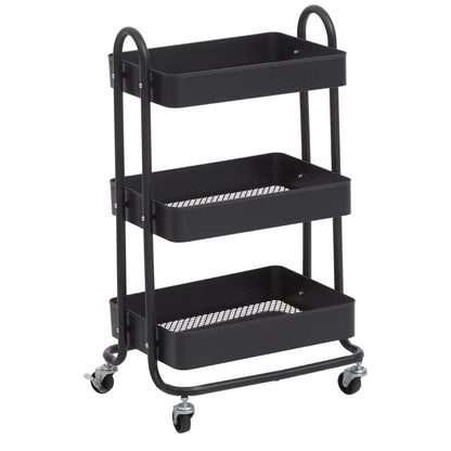 Acero Metal Three Tier Trolley In Black