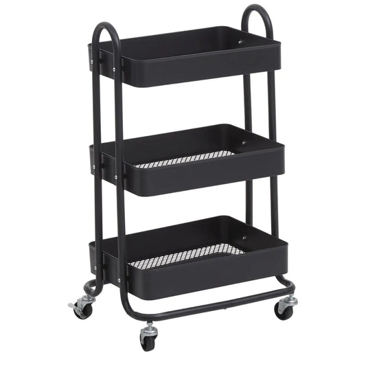 Acero Metal Three Tier Trolley In Black