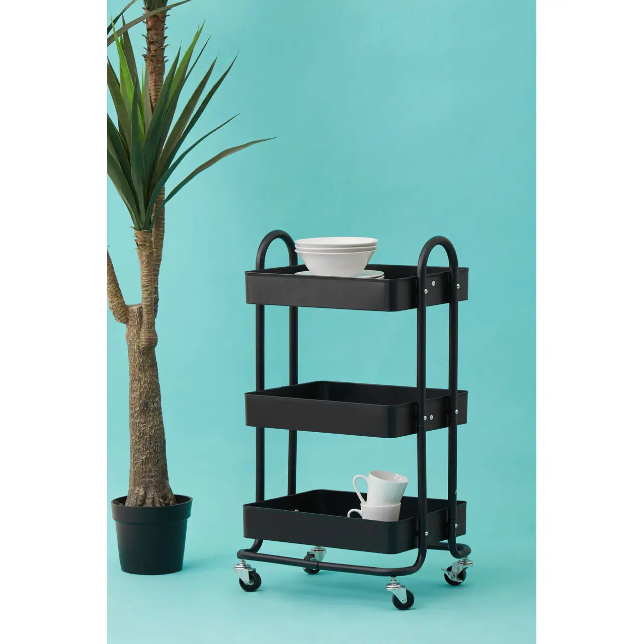 Acero Metal Three Tier Trolley In Black