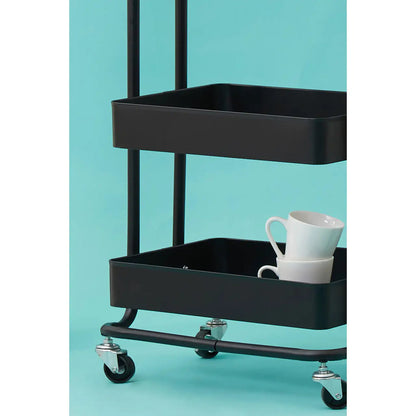 Acero Metal Three Tier Trolley In Black