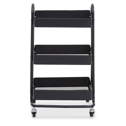 Acero Metal Three Tier Trolley In Black