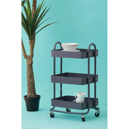 Acero Metal Three Tier Trolley In Grey