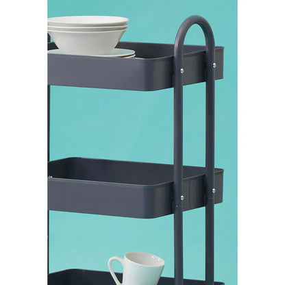 Acero Metal Three Tier Trolley In Grey