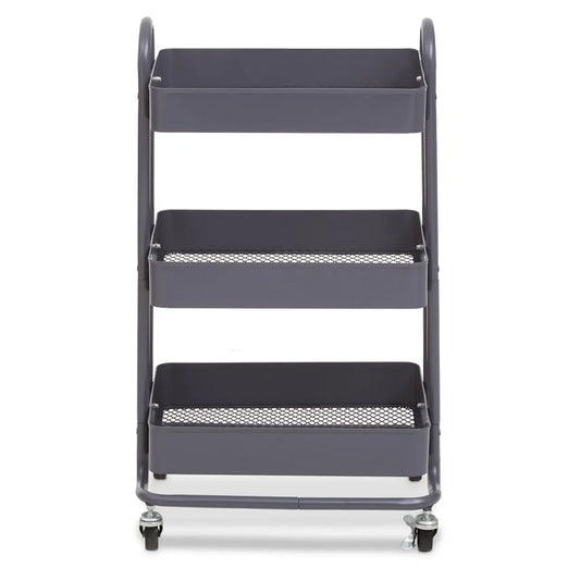 Acero Metal Three Tier Trolley In Grey