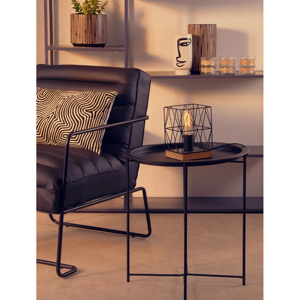 Acero Round Metal Side Table In Black