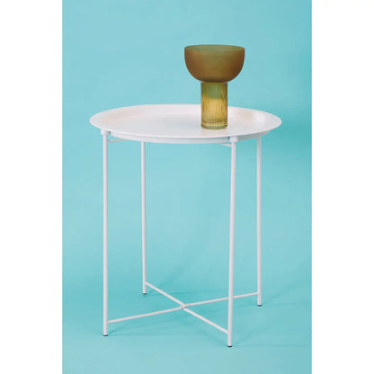 Acero Round Metal Side Table In White