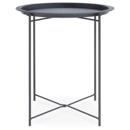 Acero Round Metal Side Table In Grey