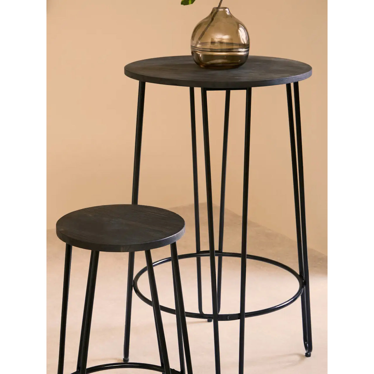 District Wooden Bar Table And Stool Set In Elm