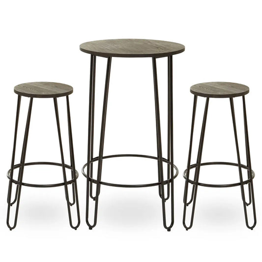 District Wooden Bar Table And Stool Set In Elm