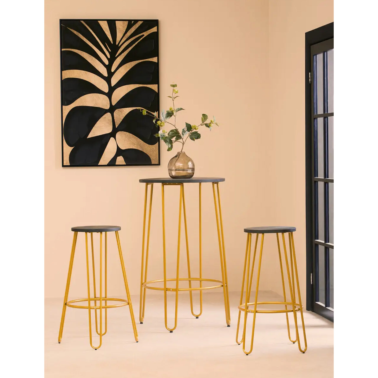 District Bar Table And Stool Set In Gold