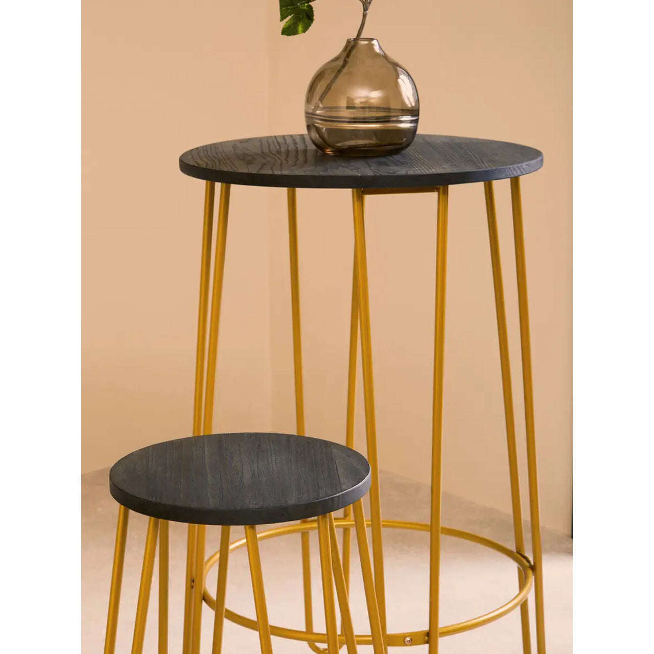 District Bar Table And Stool Set In Gold