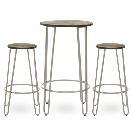 District Bar Table And Stool Set In Silver