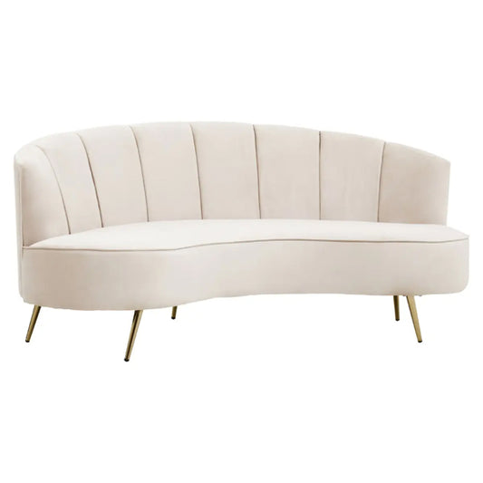 Hasna Velvet 3 Seater Sofa In Beige With Gold Metal Legs