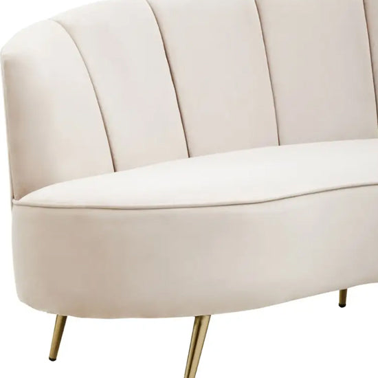 Hasna Velvet 3 Seater Sofa In Beige With Gold Metal Legs