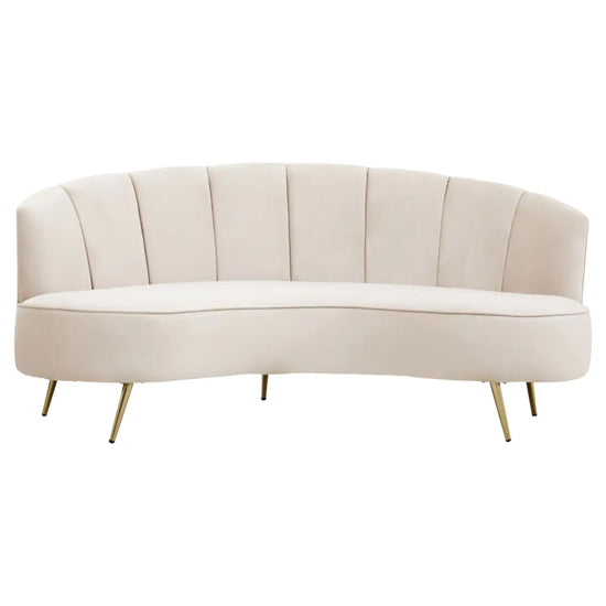Hasna Velvet 3 Seater Sofa In Beige With Gold Metal Legs
