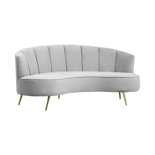 Hasna Velvet 3 Seater Sofa In Grey With Gold Metal Legs