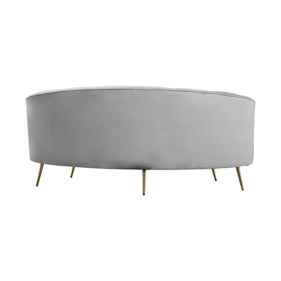 Hasna Velvet 3 Seater Sofa In Grey With Gold Metal Legs