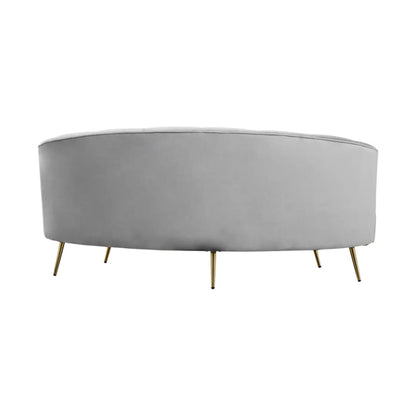 Hasna Velvet 3 Seater Sofa In Grey With Gold Metal Legs
