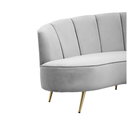 Hasna Velvet 3 Seater Sofa In Grey With Gold Metal Legs