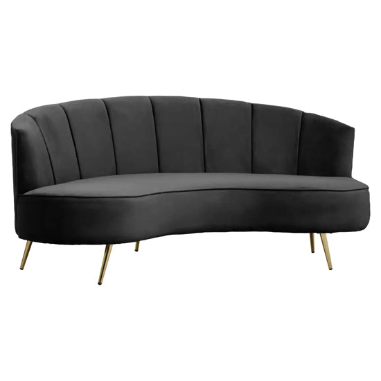 Hasna Velvet 3 Seater Sofa In Black With Gold Metal Legs