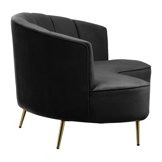 Hasna Velvet 3 Seater Sofa In Black With Gold Metal Legs
