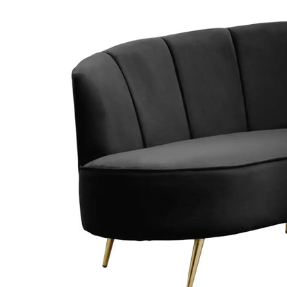 Hasna Velvet 3 Seater Sofa In Black With Gold Metal Legs