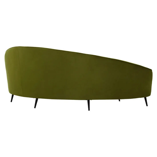 Hasina Velvet 3 Seater Sofa In Olive With Black Metal Legs