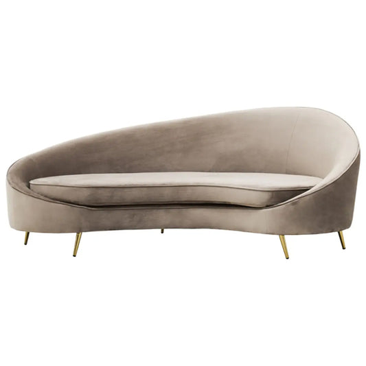 Hasina Velvet 3 Seater Sofa In Mink With Black Metal Legs