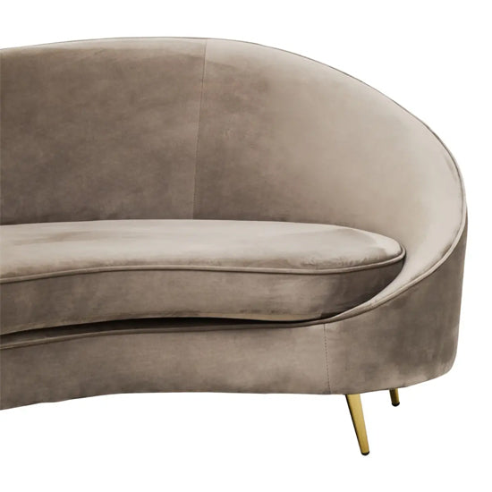 Hasina Velvet 3 Seater Sofa In Mink With Black Metal Legs