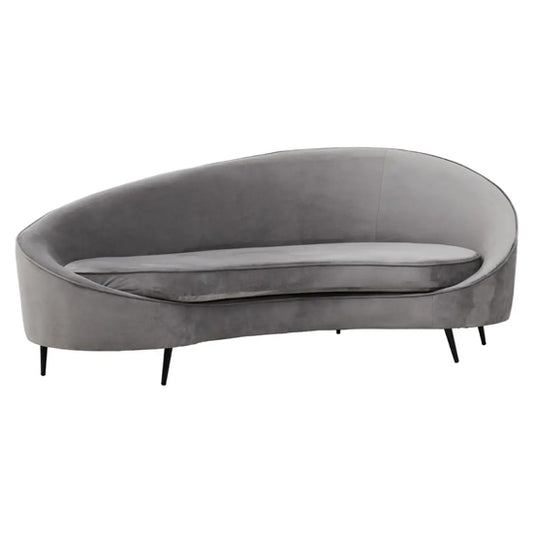 Hasina Velvet 3 Seater Sofa In Grey With Black Metal Legs