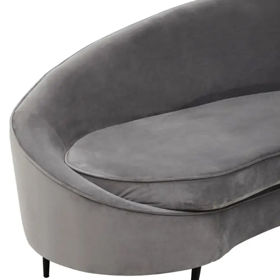 Hasina Velvet 3 Seater Sofa In Grey With Black Metal Legs