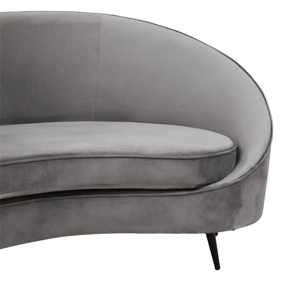 Hasina Velvet 3 Seater Sofa In Grey With Black Metal Legs