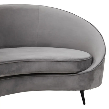 Hasina Velvet 3 Seater Sofa In Grey With Black Metal Legs