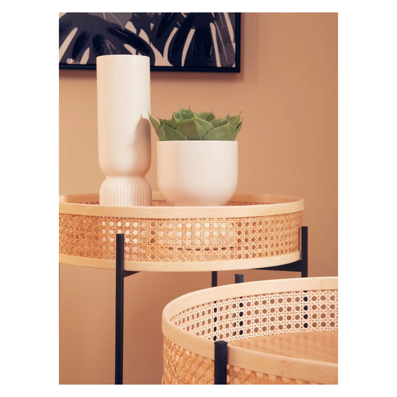 Depok Rattan Tray Side Table With Cross Legs