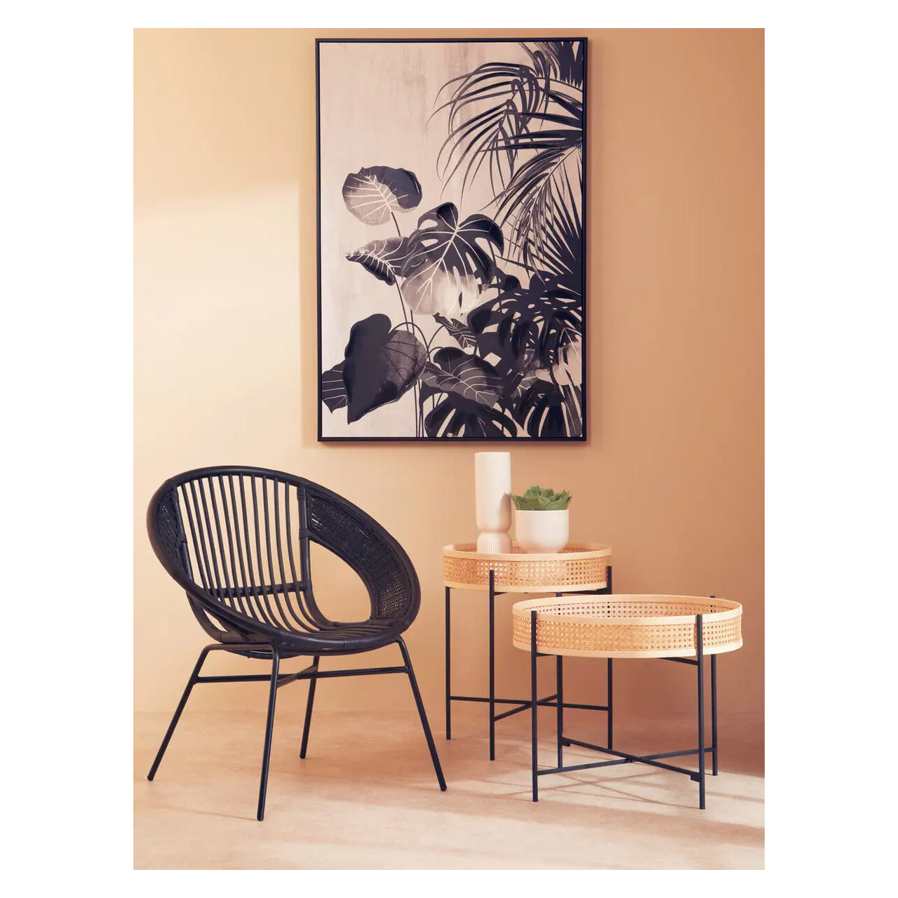 Depok Rattan Tray Side Table With Cross Legs