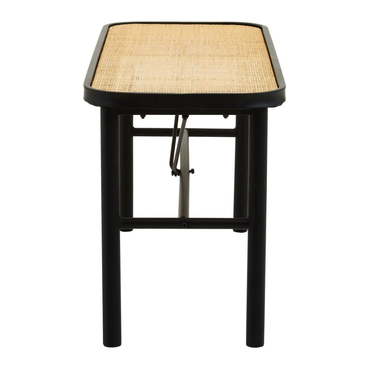 Depok Natural Ratan Seat Seating Bench With Black Wooden Base