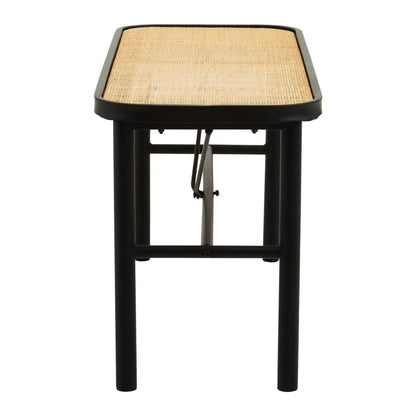 Depok Natural Ratan Seat Seating Bench With Black Wooden Base