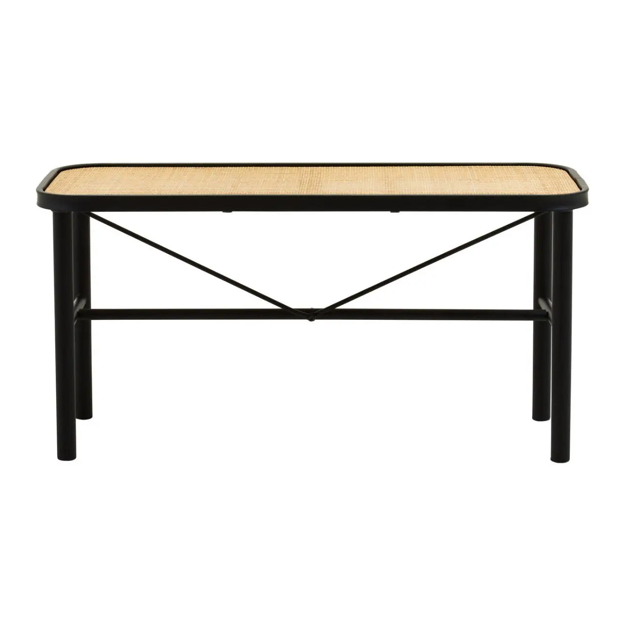 Depok Natural Ratan Seat Seating Bench With Black Wooden Base