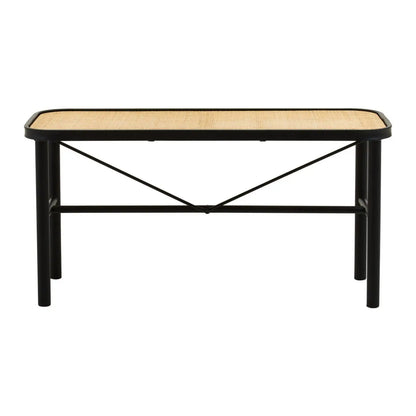 Depok Natural Ratan Seat Seating Bench With Black Wooden Base
