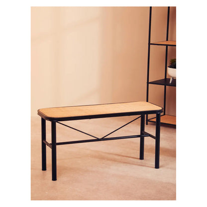 Depok Natural Ratan Seat Seating Bench With Black Wooden Base